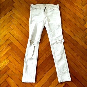 Current/Elliot “The Skinny” White Sand Ripped Jeans